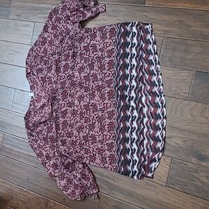 Cato Maroon, Black, Grey & White Top with Tie Sleeves size 22/24W